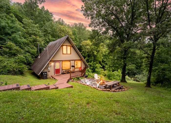 Birds Treetop Overlook, an A-frame cabin located just outside Elkton, VA.