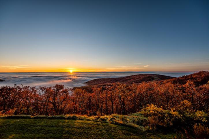 Photo of sunset at the Wintergreen Resort during autumn.